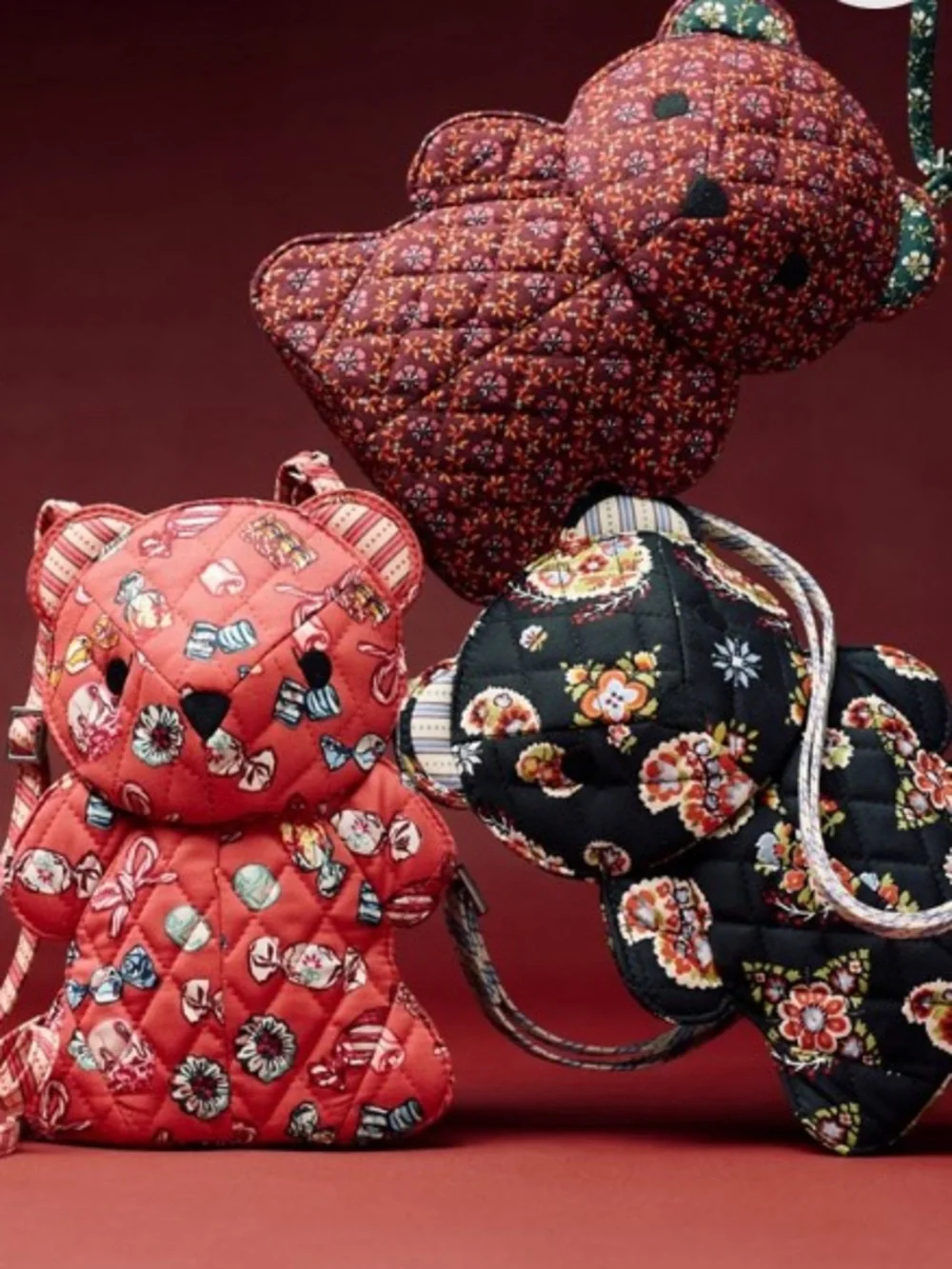 Anthropologie x Vera Bradley Quilted Burgundy‎ Floral Bear Crossbody adjustable